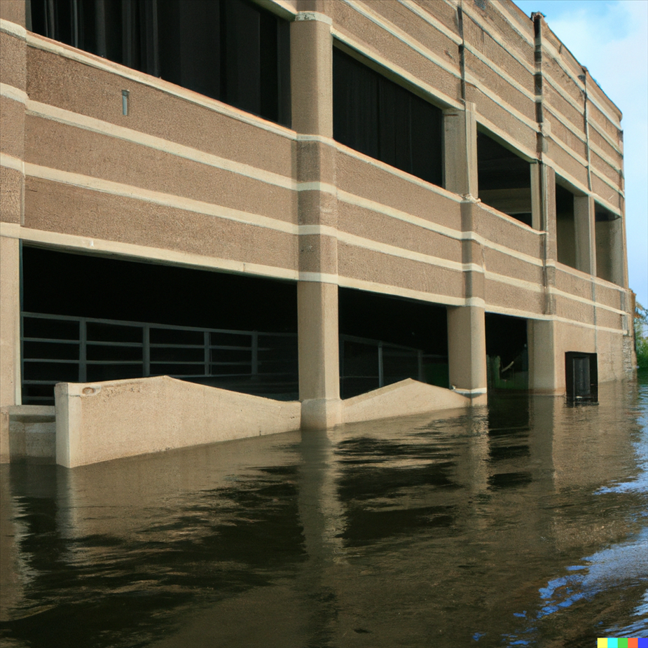 flooded brown office building